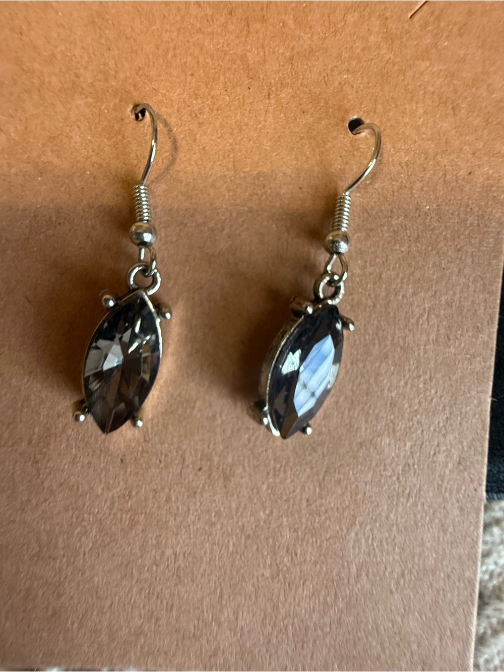 Dainty Smoky Marquise Dangle Earrings - Silver Tone